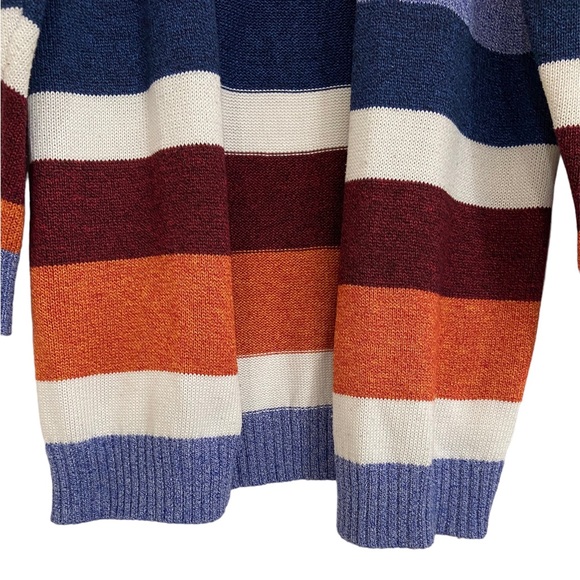 ECOWISH Color Block Stripe Brush Knit Open Cardigan Rainbow Orange Blue Medium - Picture 6 of 7